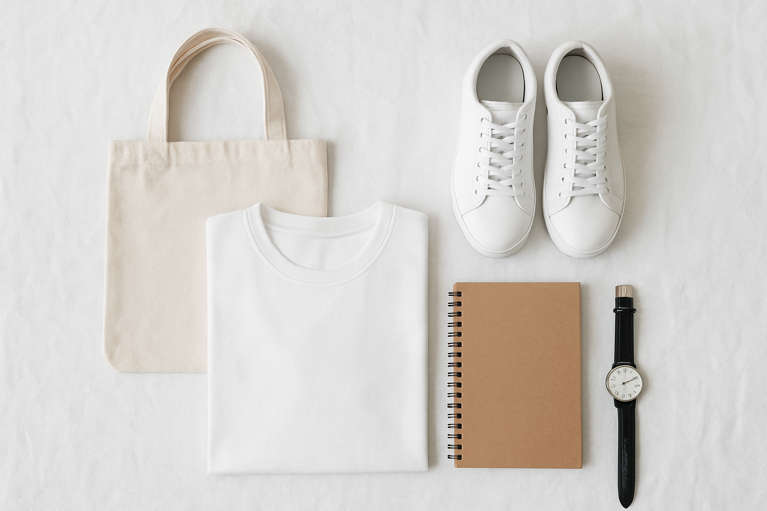 明るい自然光の下で商品を真上から撮影し、白い布を背景にきれいに並べられた複数アイテム</span>” class=”wp-image-1732″/><span style=